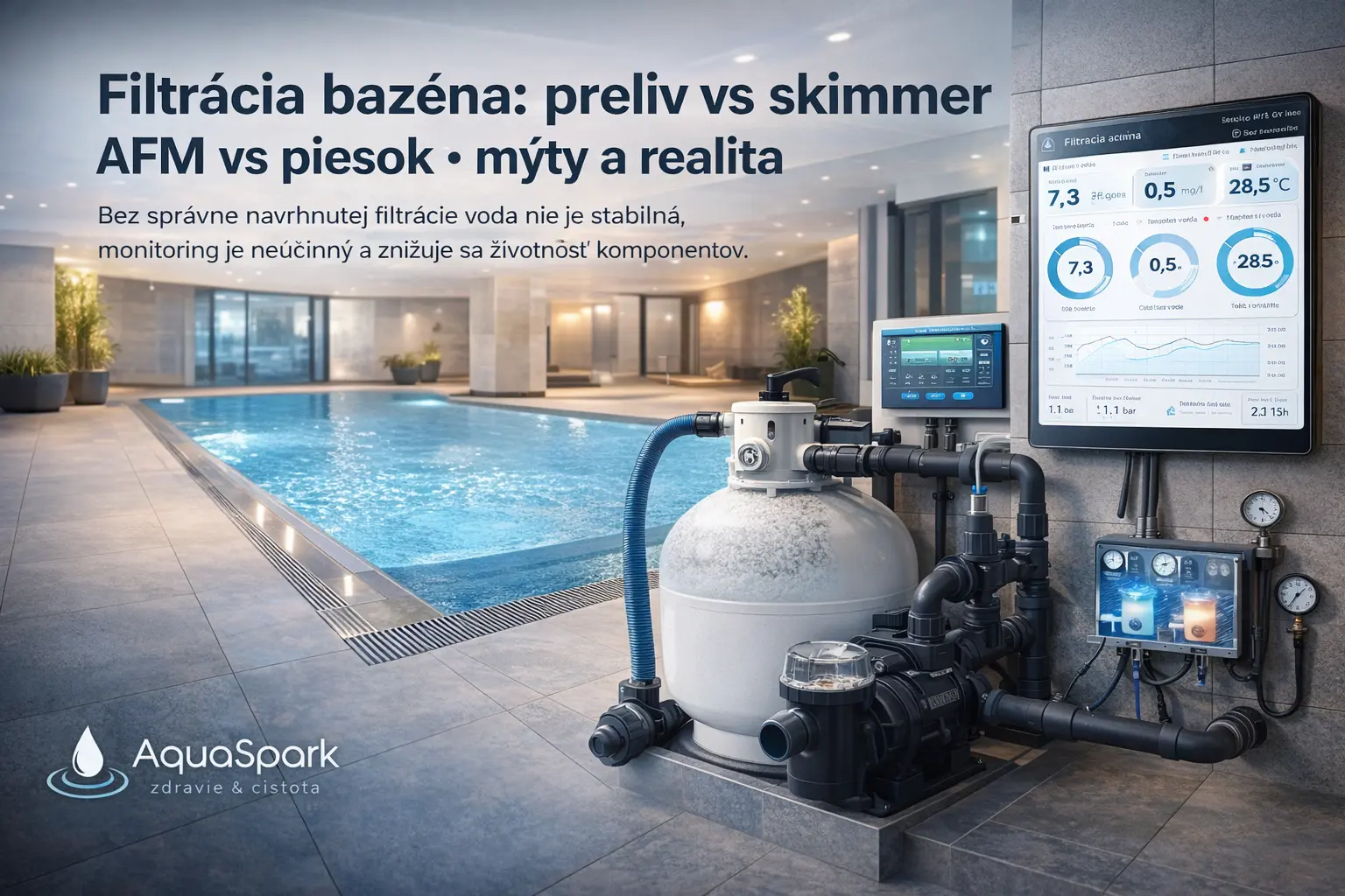 Filtračný systém bazéna – technológia, hydraulika a monitoring