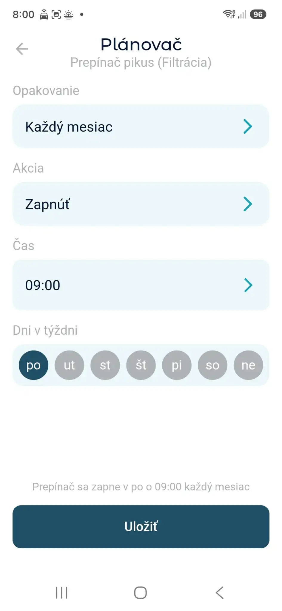 Nastavenie akcie, času a opakovania v Plánovači